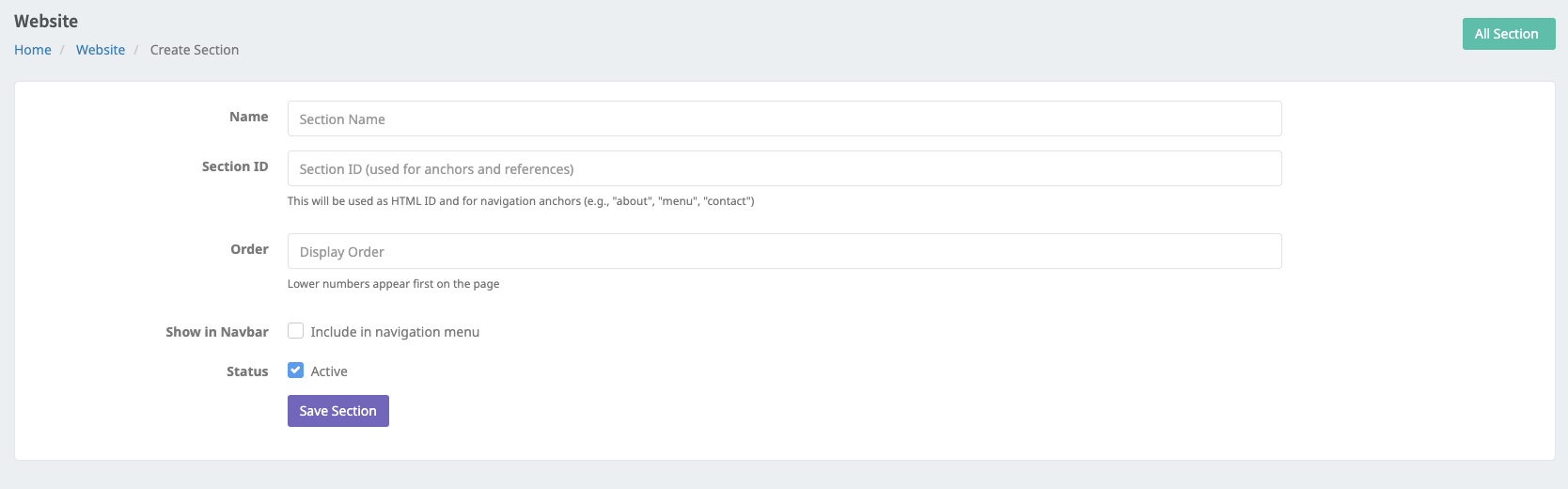 Add new page section Add new page section